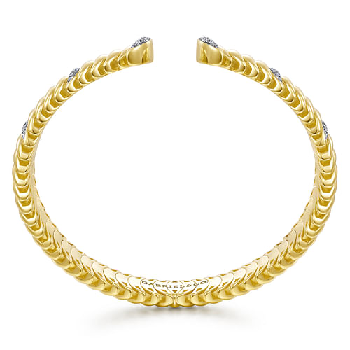 14K Yellow Gold Crescent Moon Open Cuff Bracelet with Diamond Pave Stations - 0.5 ct - Shot 3