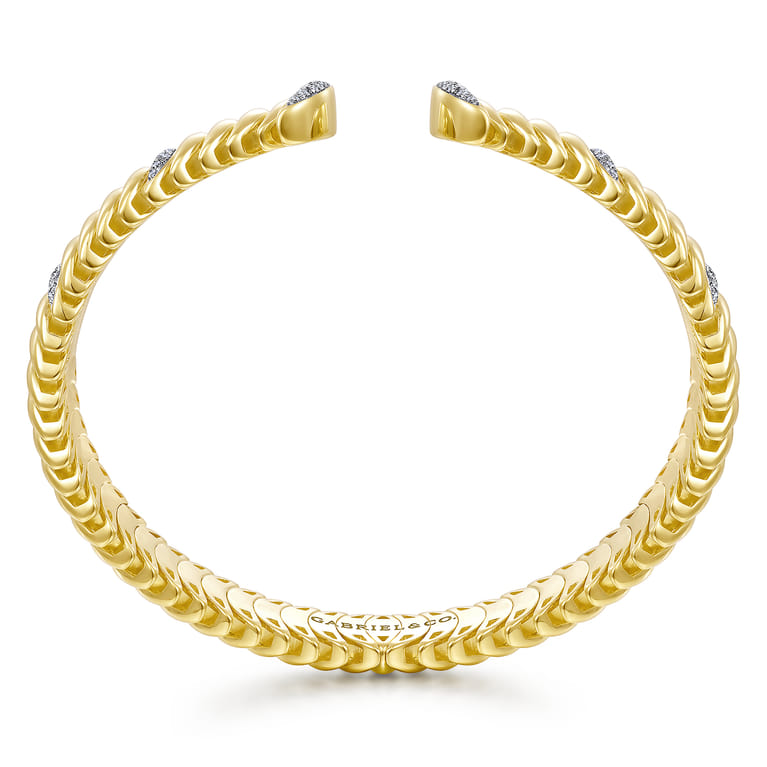 14K Yellow Gold Crescent Moon Open Cuff Bracelet with Diamond Pave Stations - 0.5 ct - Shot 3