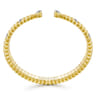 14K Yellow Gold Crescent Moon Open Cuff Bracelet with Diamond Pave Stations - 0.5 ct