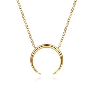 14K Yellow Gold Crescent Moon Pendant Necklace
