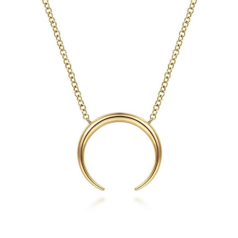 14K Yellow Gold Crescent Moon Pendant Necklace - Shot 1