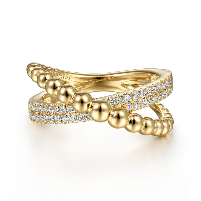 14K Yellow Gold Criss Cross Diamond Bujukan Ring - 0.2 ct - Shot 1