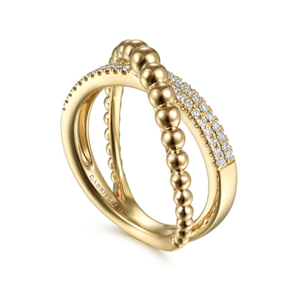 14K Yellow Gold Criss Cross Diamond Bujukan Ring