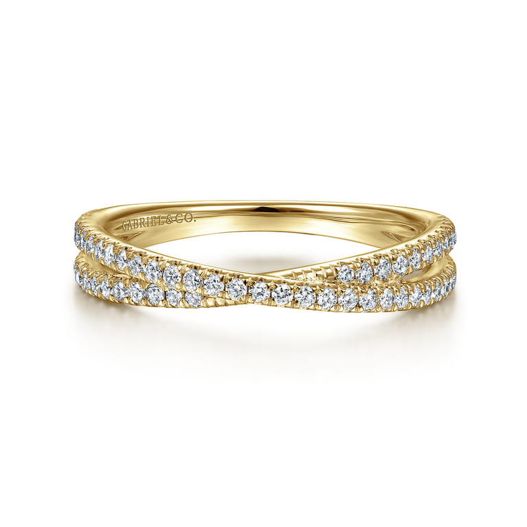 14K Yellow Gold Criss Cross Diamond Stackable Ring - 0.3 ct - Shot 1
