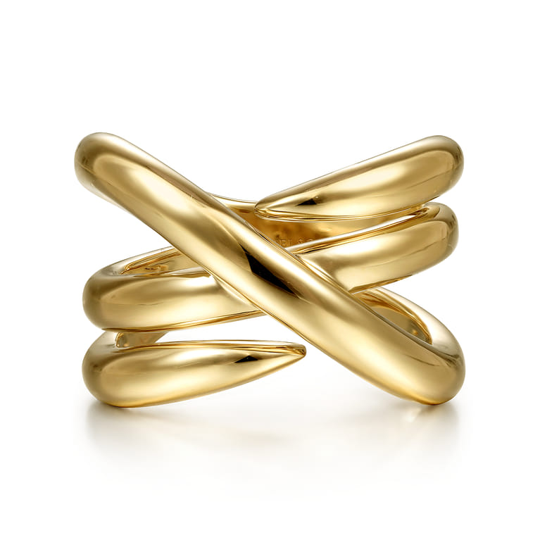 14K Yellow Gold Criss Cross Ring - Shot 1