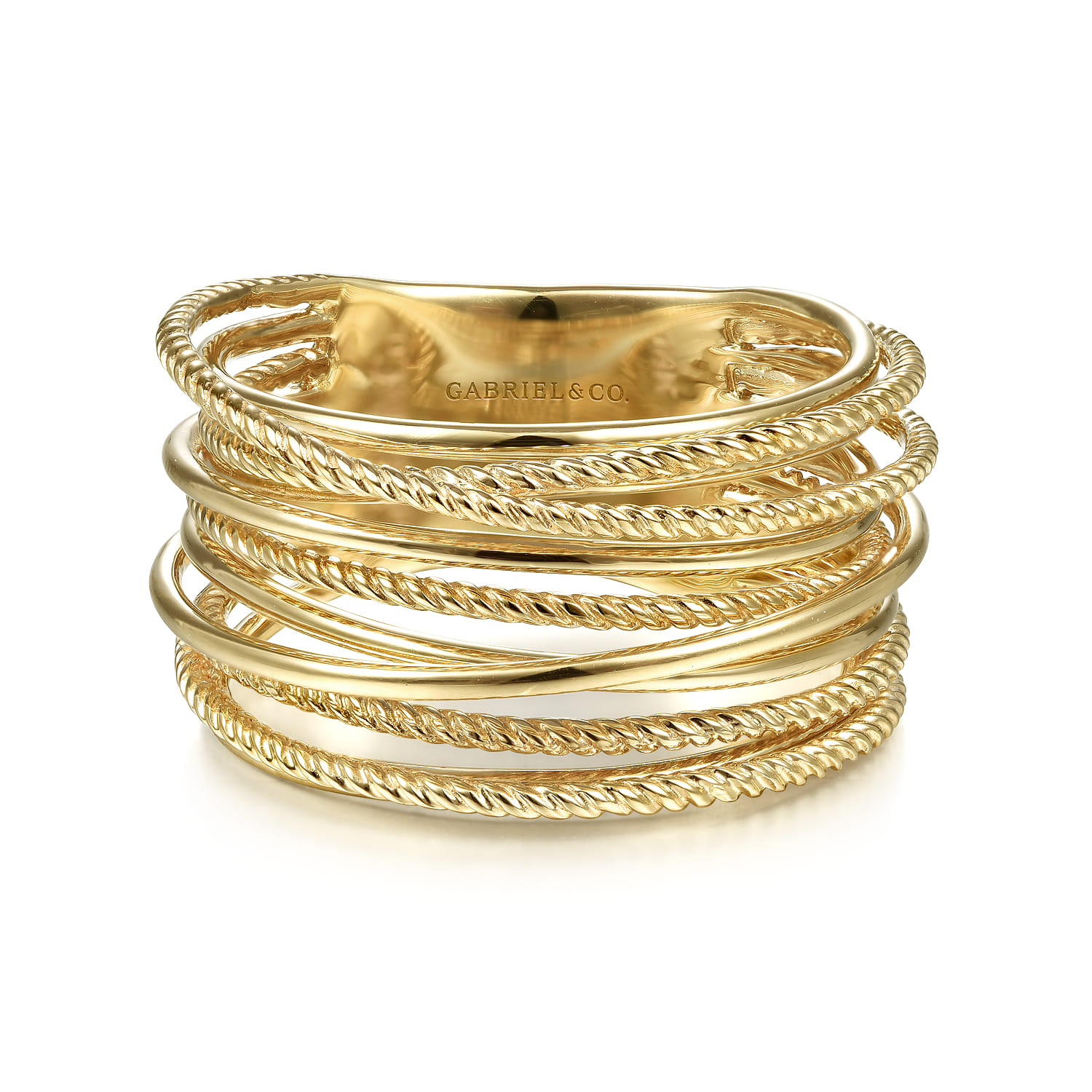 14K Yellow Gold Criss Crossing Twisted Rope Ring - Shot 1