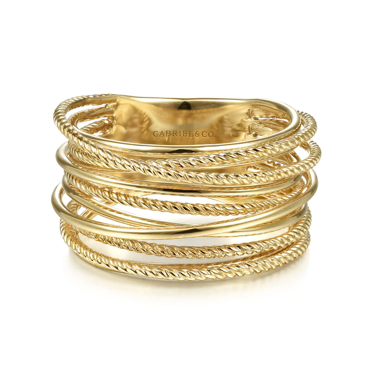 14K Yellow Gold Criss Crossing Twisted Rope Ring - Shot 1
