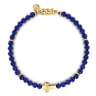 14K Yellow Gold Cross Bracelet with 4mm Lapis Beads