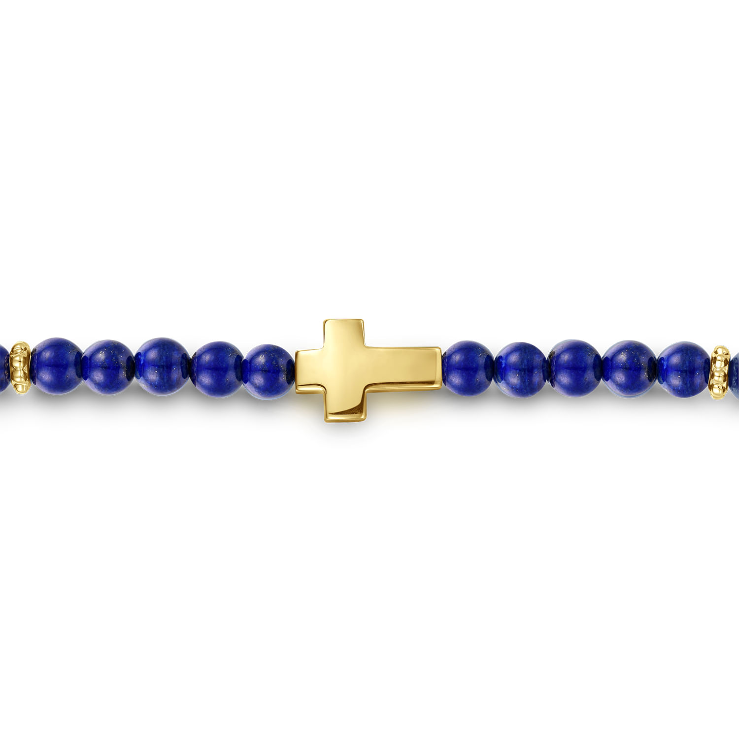 14K Yellow Gold Cross Bracelet with 4mm Lapis Beads - Shot 2