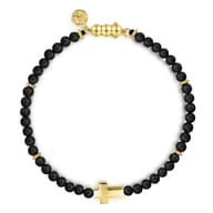 14K Yellow Gold Cross Bracelet with 4mm Matte Onyx Beads