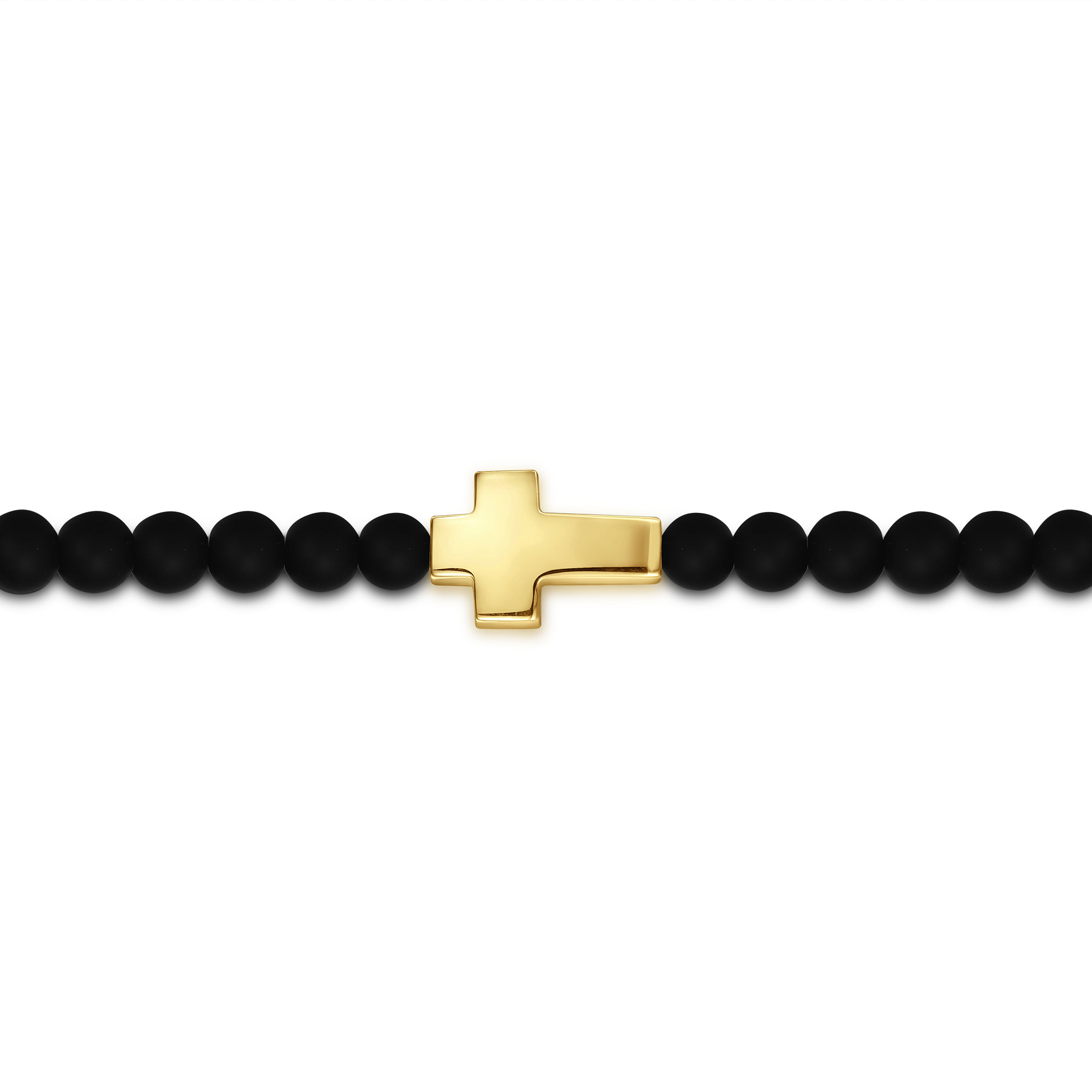 14K Yellow Gold Cross Bracelet with 4mm Matte Onyx Beads - Shot 2