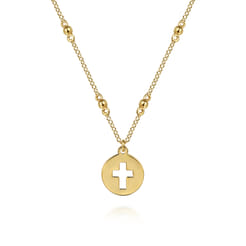 14K Yellow Gold Cross Cutout Pendant Necklace