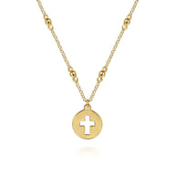 14K Yellow Gold Cross Cutout Pendant Necklace