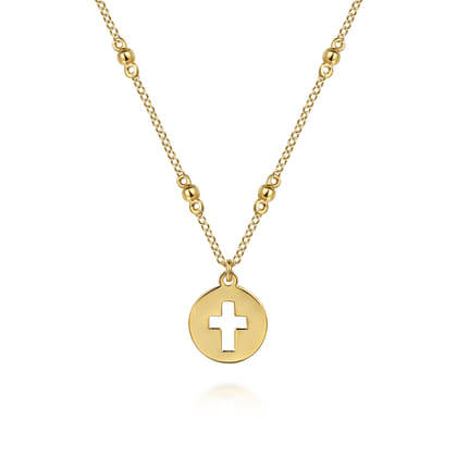14K Yellow Gold Cross Cutout Pendant Necklace