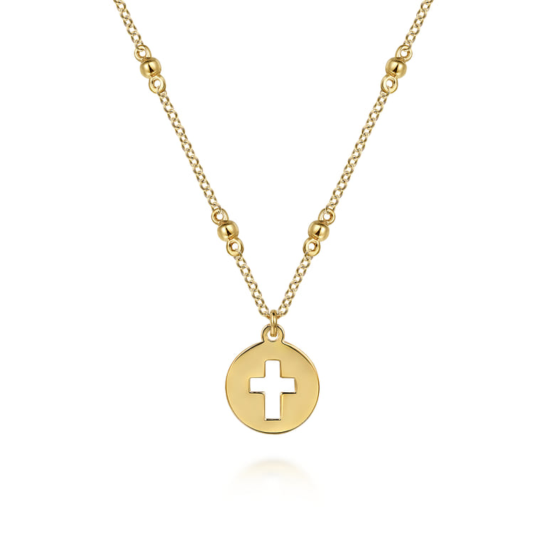 14K Yellow Gold Cross Cutout Pendant Necklace - Shot 1