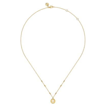 14K Yellow Gold Cross Cutout Pendant Necklace