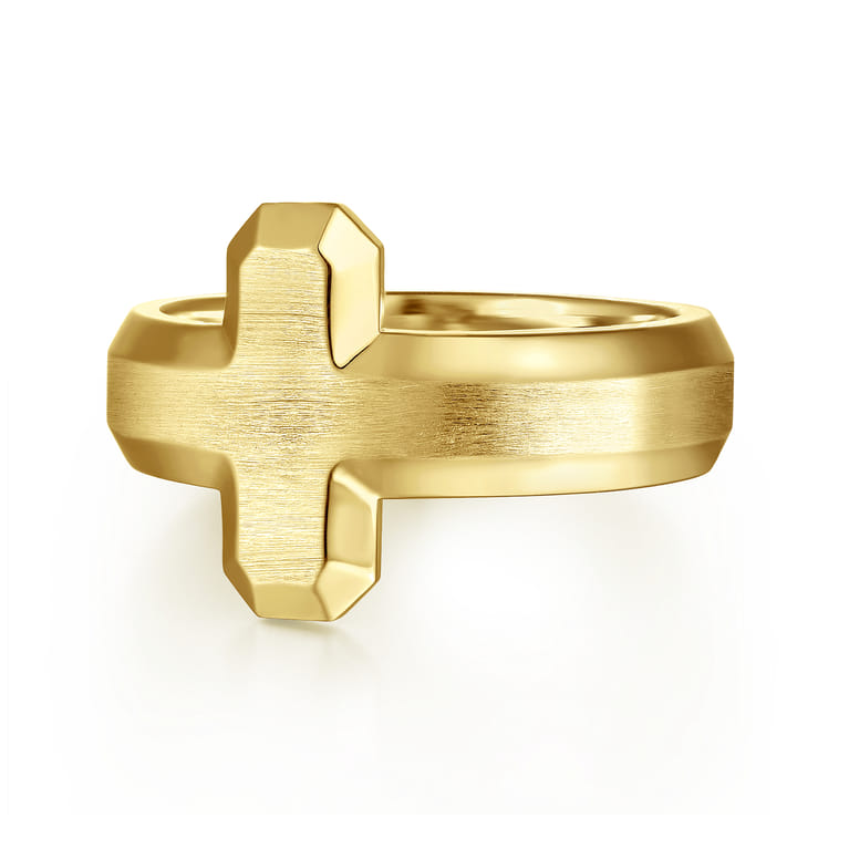 14K Yellow Gold Cross Men's Faceted Ring - Shot 1