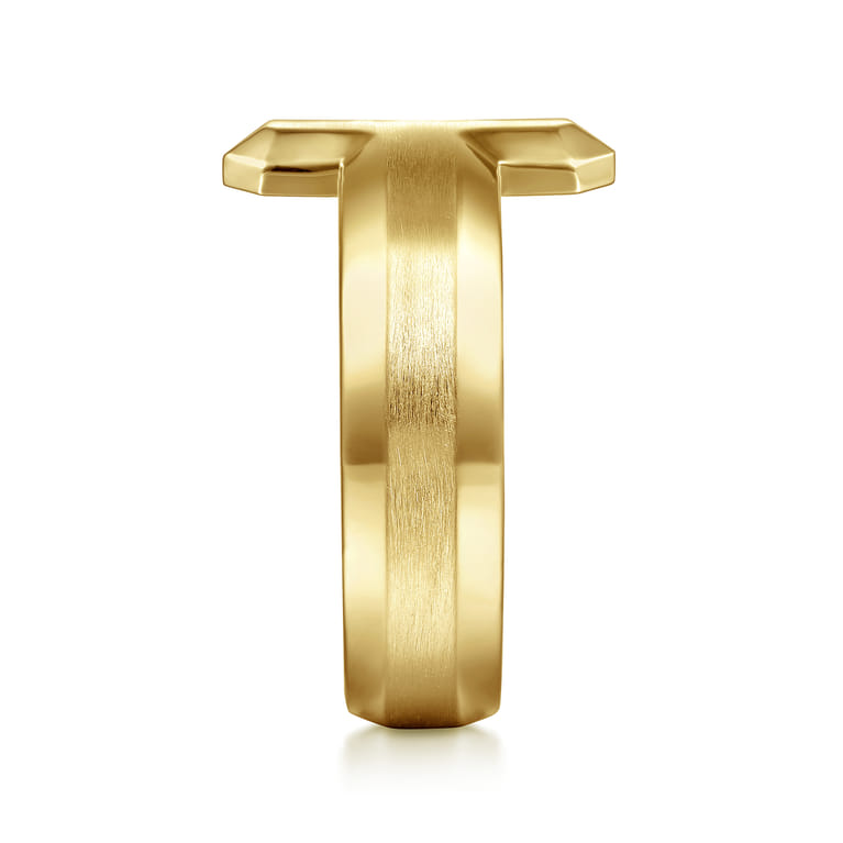 14K Yellow Gold Cross Men's Faceted Ring - Shot 4