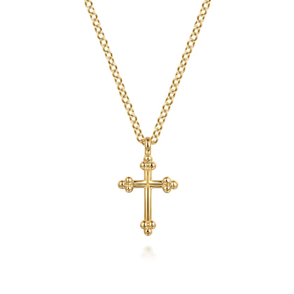 14K Yellow Gold Cross Necklace 12mm-Bujukan