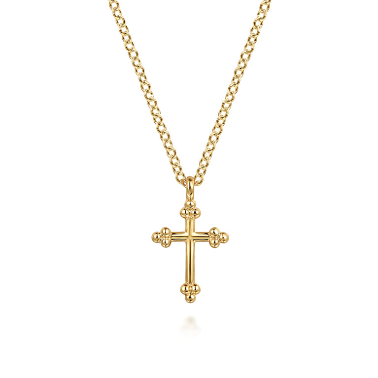 14K Yellow Gold Cross Necklace 12mm-Bujukan - Shot 1