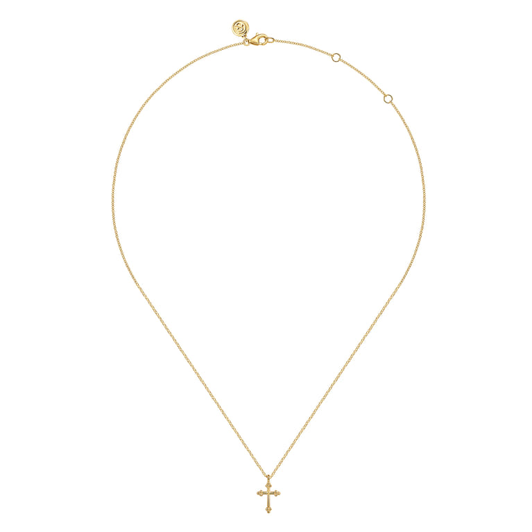 14K Yellow Gold Cross Necklace 12mm-Bujukan - Shot 2