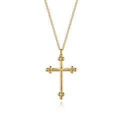 14K Yellow Gold Cross Necklace 24mm-Bujukan