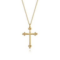 14K Yellow Gold Cross Necklace 24mm-Bujukan
