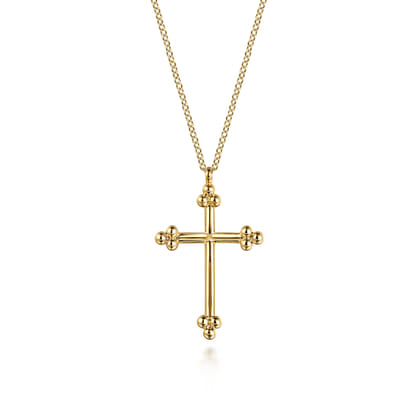 14K Yellow Gold Cross Necklace 24mm-Bujukan