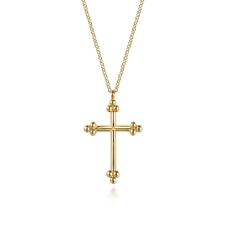 14K Yellow Gold Cross Necklace 24mm-Bujukan - Shot 1