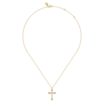 14K Yellow Gold Cross Necklace 24mm-Bujukan