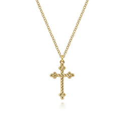 14K Yellow Gold Cross Pendant Necklace- Bujukan