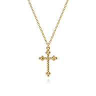 14K Yellow Gold Cross Pendant Necklace- Bujukan