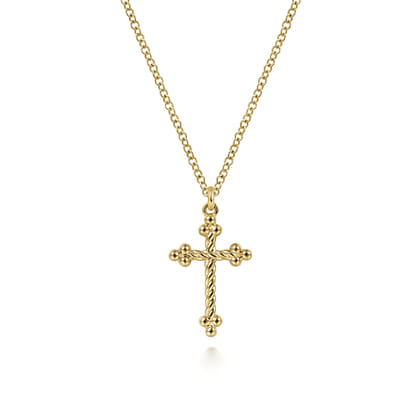 14K Yellow Gold Cross Pendant Necklace- Bujukan