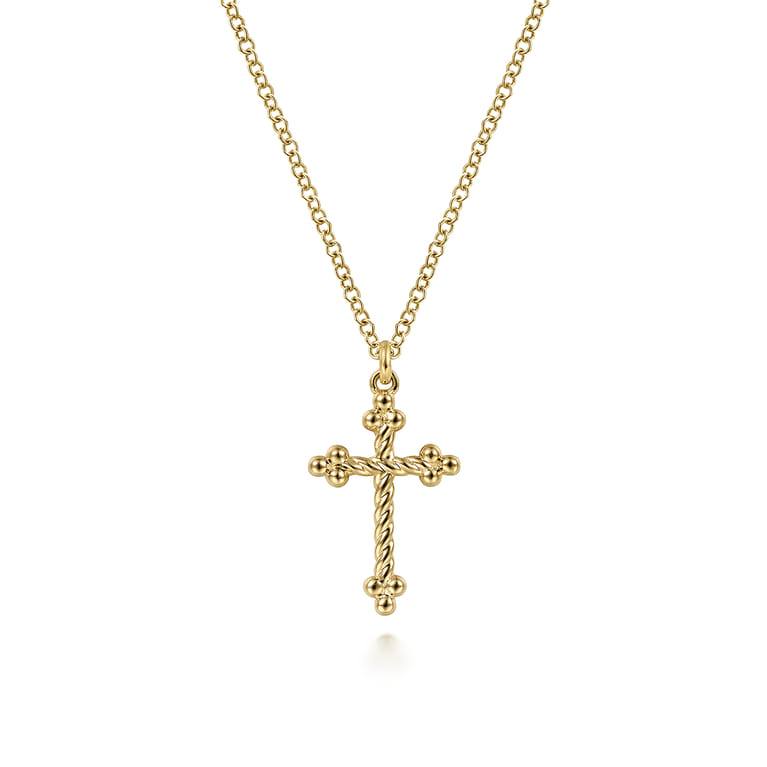14K Yellow Gold Cross Pendant Necklace- Bujukan - Shot 1