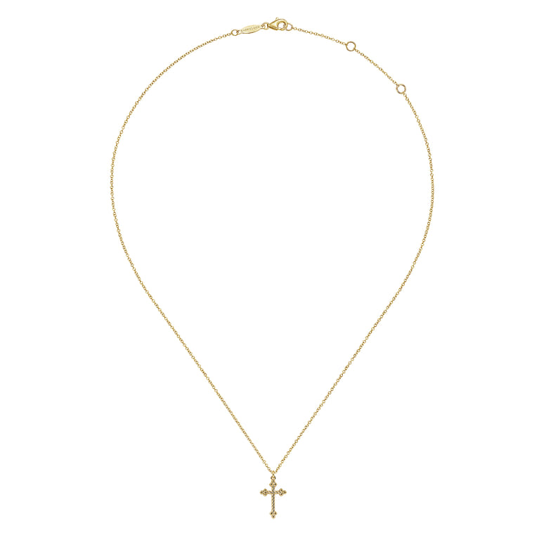 14K Yellow Gold Cross Pendant Necklace- Bujukan - Shot 2