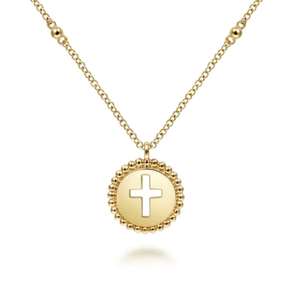 14K Yellow Gold Cross Pendant Necklace-Bujukan