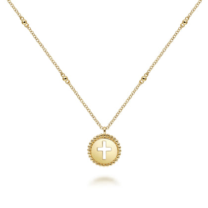 14K Yellow Gold Cross Pendant Necklace-Bujukan