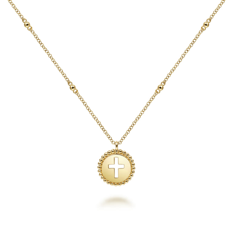 14K Yellow Gold Cross Pendant Necklace-Bujukan - Shot 2