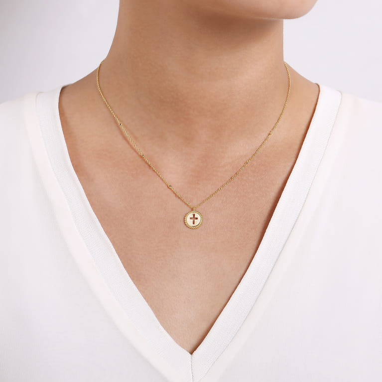 14K Yellow Gold Cross Pendant Necklace-Bujukan - Shot 4