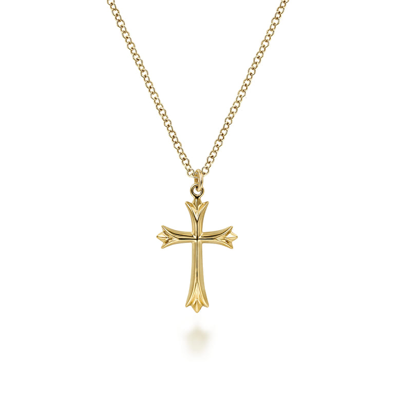 14K Yellow Gold Cross Pendant Necklace - Shot 1