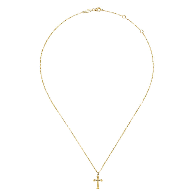 14K Yellow Gold Cross Pendant Necklace - Shot 2