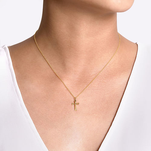 14K Yellow Gold Cross Pendant Necklace - Shot 3