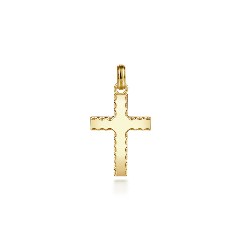 14K Yellow Gold Cross Pendant with Beveled Trim - Shot 1