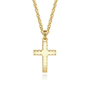 14K Yellow Gold Cross Pendant with Beveled Trim