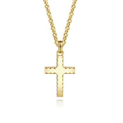 14K Yellow Gold Cross Pendant with Beveled Trim