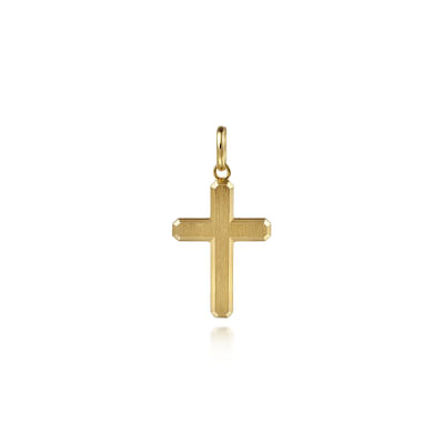 14K Yellow Gold Cross Pendant with Vertical Brush