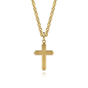 14K Yellow Gold Cross Pendant with Vertical Brush