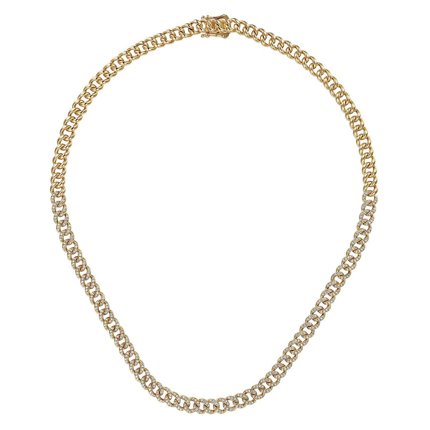 14K Yellow Gold Cuban Link Chain Diamond Necklace