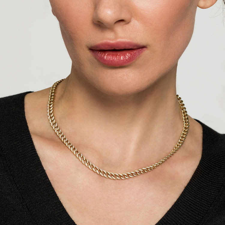 14K Yellow Gold Cuban Link Chain Diamond Necklace