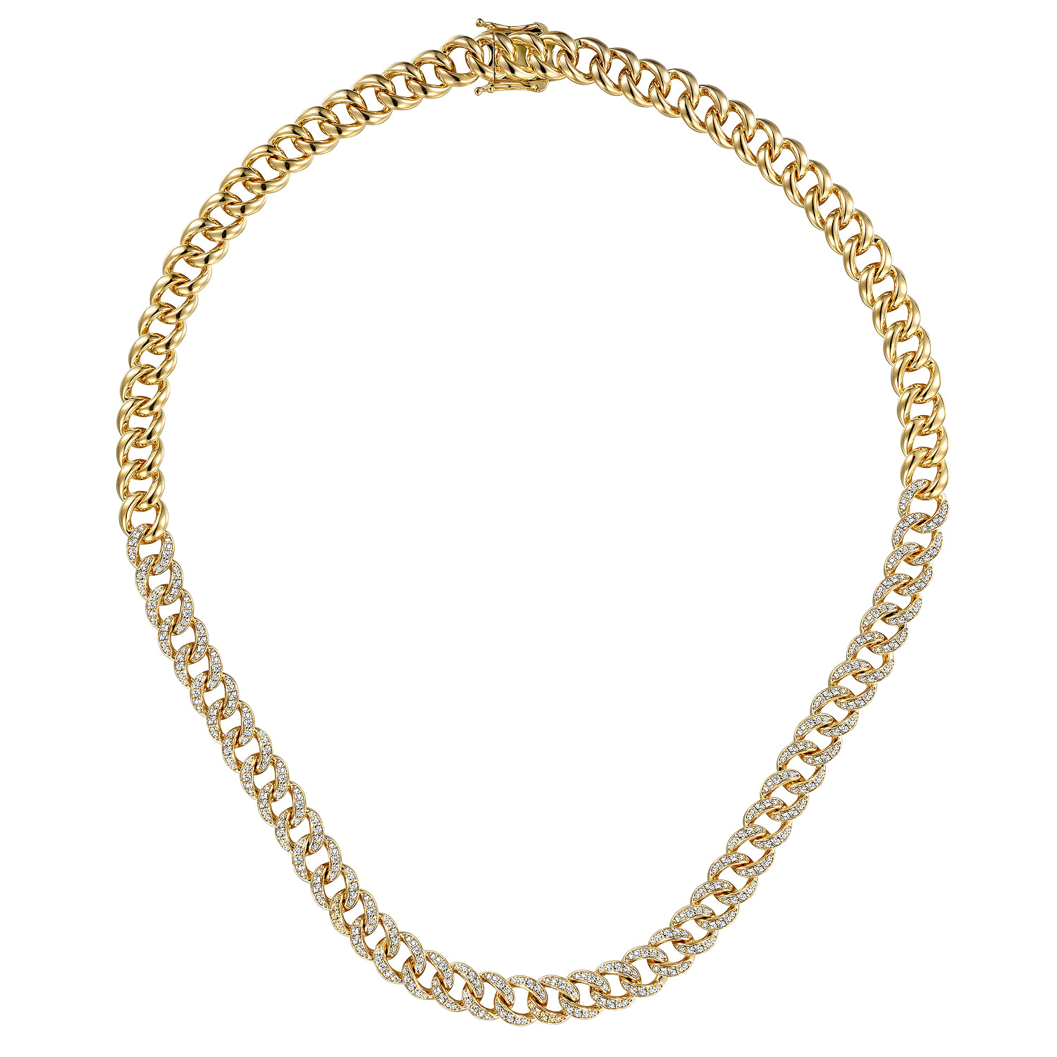 14K Yellow Gold Cuban Link Chain Diamond Necklace